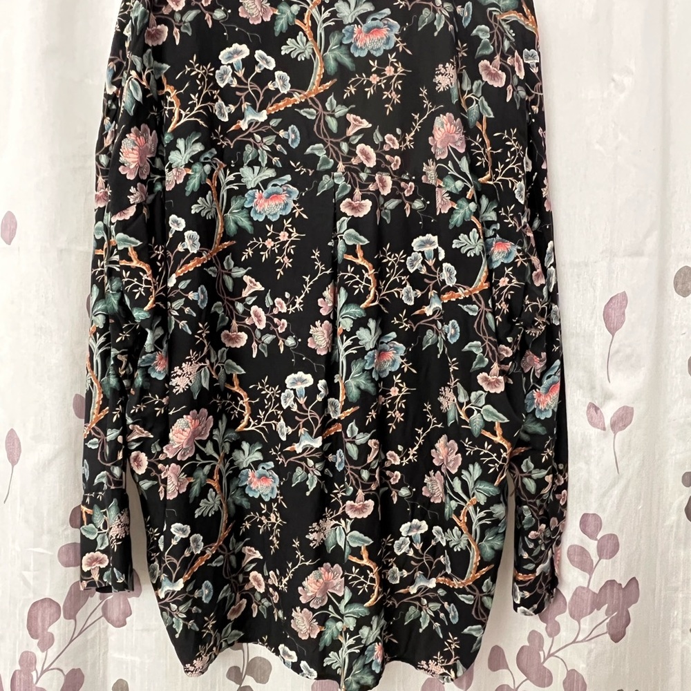 Zara Woman Semi Shear Black Floral V-Neck Blouse Top Size M - Picture 8 of 12